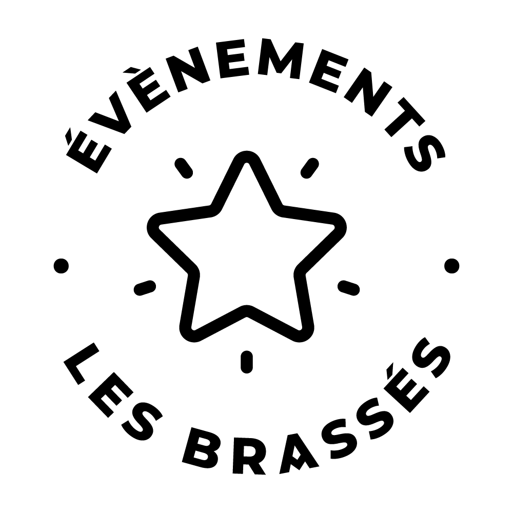 Pictogramme qui désigne les évènements proposés par Les Brassés avec la mention "Évènements Les Brassés" entourant une étoile. Avec ce pictogramme, on comprend que l'on parle des évènements et des expériences sur Nantes proposées par Les Brassés dans cette section.
